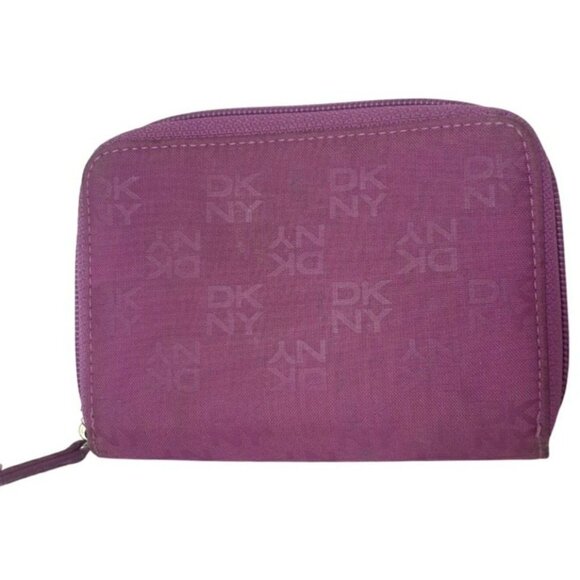 DKNY Womens Wallet Purple Double Zip-Around Compact ID Window Cards Coins - Picture 5 of 5